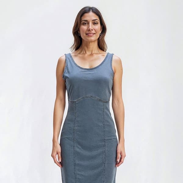 Womens Bebe Sleeveless Slim Denim Midi Dress
