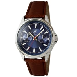 Mens Caribbean Joe Silver-Tone Retro Brown Strap Watch - CJ7108SL