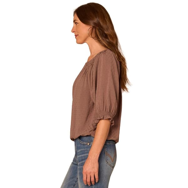 Womens Democracy Elbow Sleeve Bubble Hem Solid Blouse