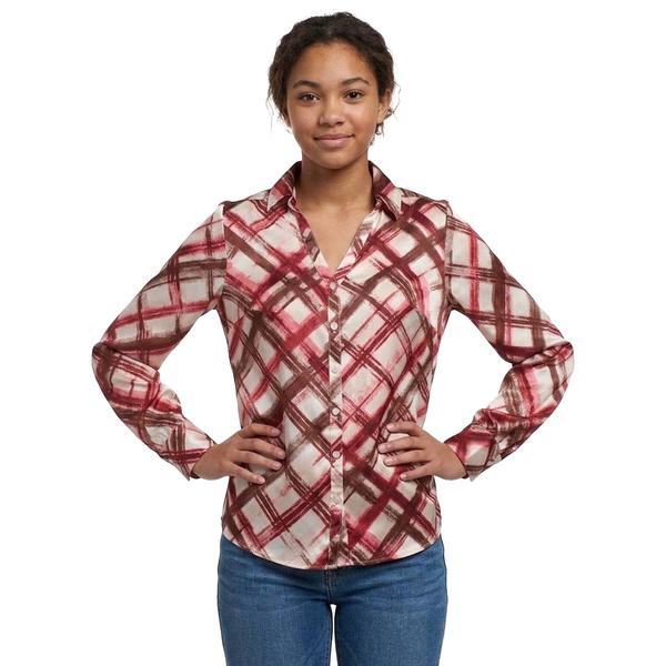 Juniors A. Byer Plaid Satin Button Front Blouse