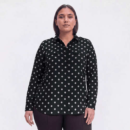 Plus Size Preswick & Moore(R) Long Sleeve Pocket Dot Blouse - image 