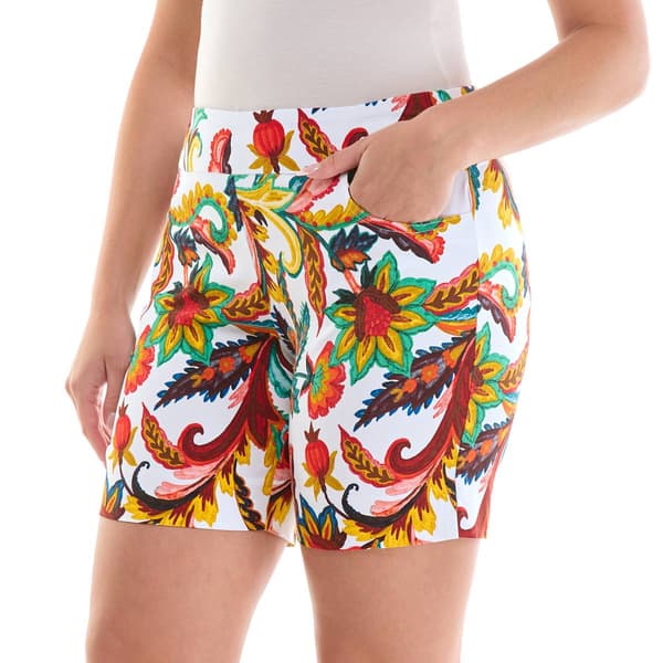 Womens Zac & Rachel Pull On Abstract Floral Bermuda Shorts