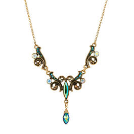 1928 Gold-Tone Multi Stone Drop Pendant Necklace