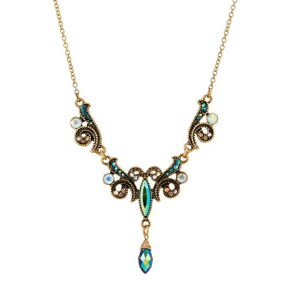 1928 Gold-Tone Multi Stone Drop Pendant Necklace - image 