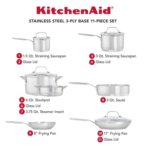 KitchenAid&#174; Stainless Steel 3-Ply Base 11pc. Cookware Set