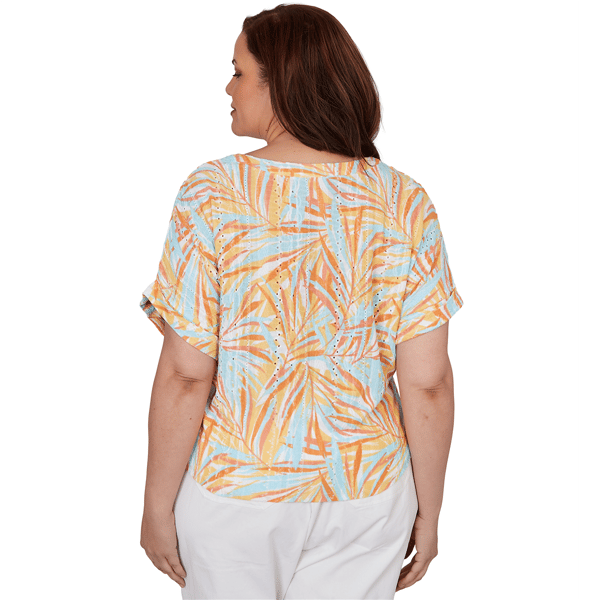 Plus Size Hearts of Palm Fun in the Sun Leaf Tie Front Blouse
