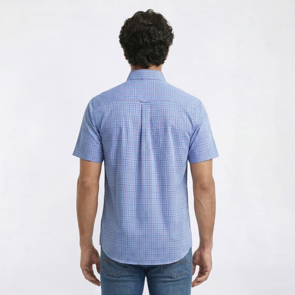 Mens Chaps Short Sleeve Stretch Button Down Shirt - Blue Bell