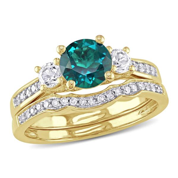 Gemstone Classics&#40;tm&#41; 10kt. Gold Diamond & Lab Created Emerald Ring - image 