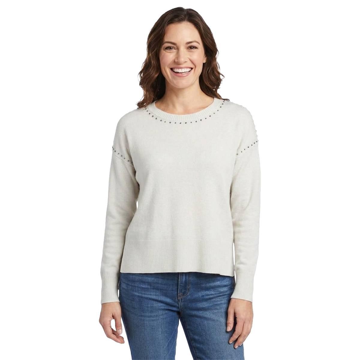Womens Rio & Rian Long Sleeve Stud Trim Crew Neck Sweater