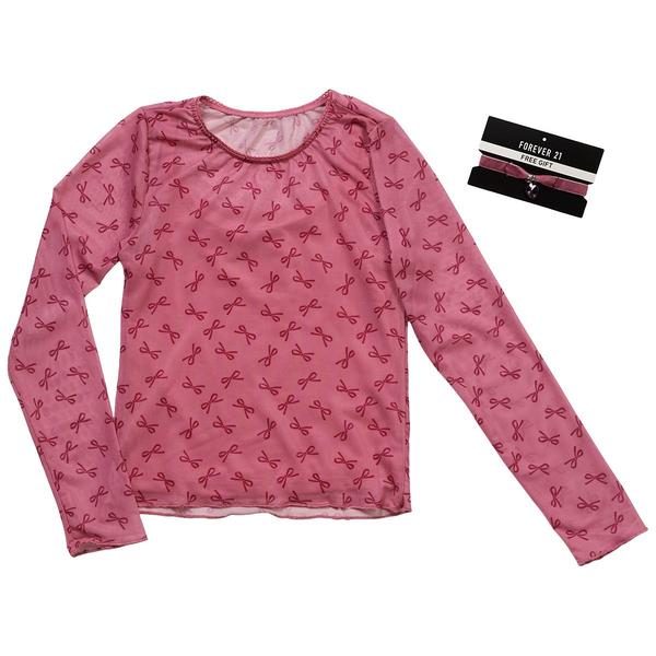 Girls (7-16) Forever 21 Bow Mesh Top w/ Cami & Choker - image 