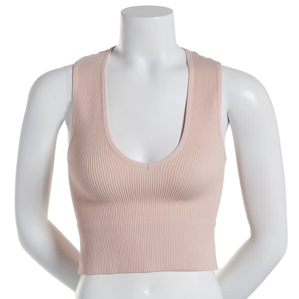 Juniors Poof! Solid Seamless V-Neck Ribbed Tank Top