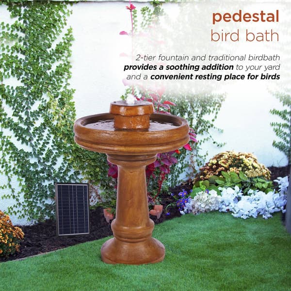 Alpine Solar Classic Birdbath Pedestal Fountain w/ LED Lights