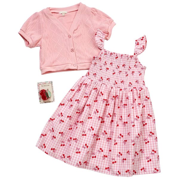 Girls (7-12) BTween(R) Smocked Cherry Dress with Cardigan - image 