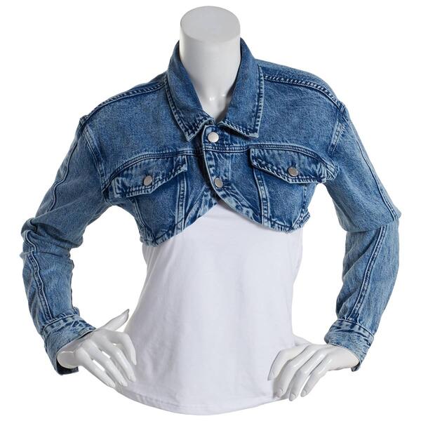 Juniors Ashley Washed Out Cropped Denim Jacket - image 