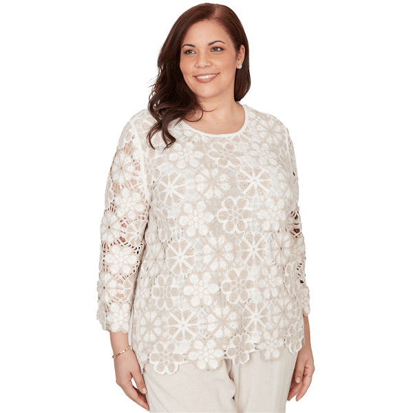 Plus Size Alfred Dunner Natural Wonder Floral Crochet Three Quar - image 
