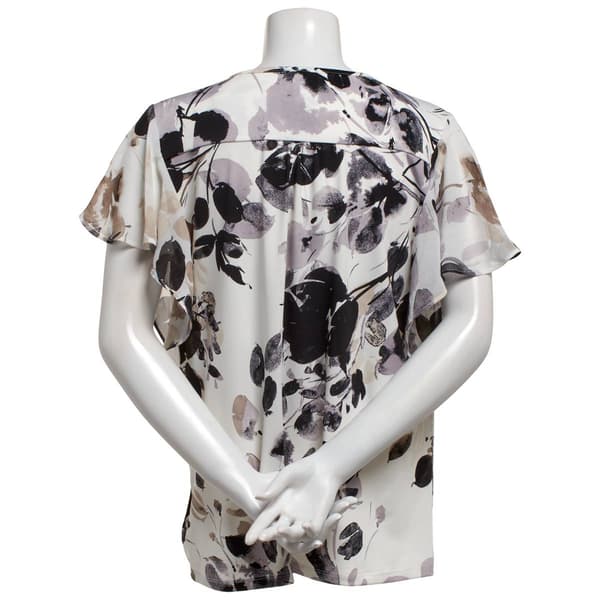 Womens Sara Michelle Short Flutter Sleeve Floral Hardware Blouse