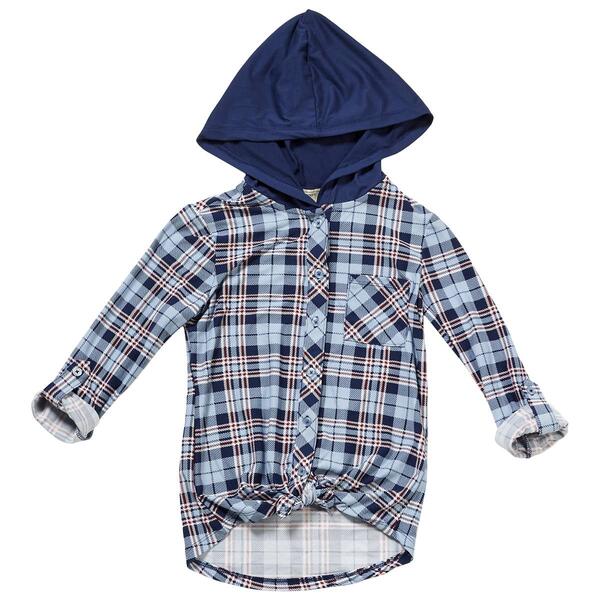 Girls &#40;7-16&#41; No Comment Hooded Button Down Top - Bejewel Plaid - image 
