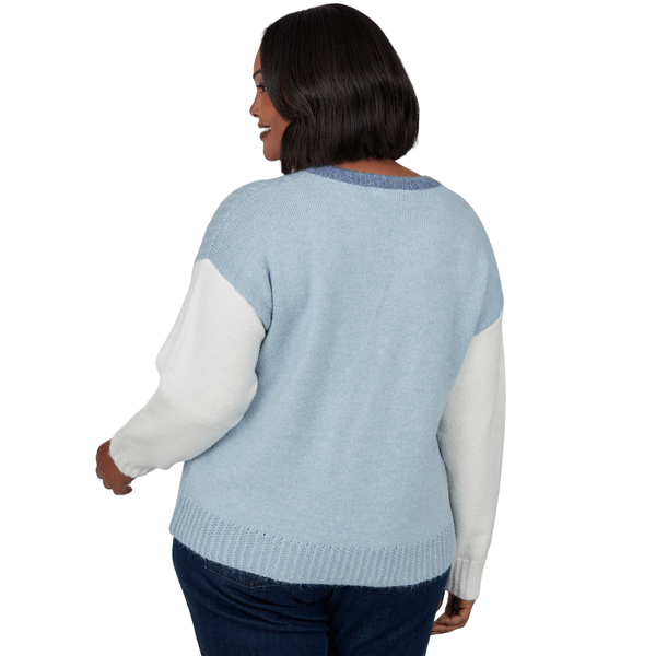 Plus Size Skye’s the Limit Icy Blue Sparkle Color Block Sweater