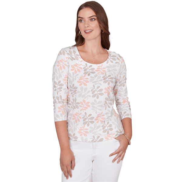 Petite Hearts of Palm Printed Essentials Leaf V Neck Blouse - image 