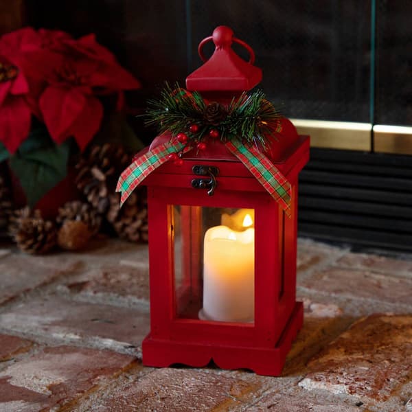 Alpine Warm White LED Candle Metal and Glass Lantern