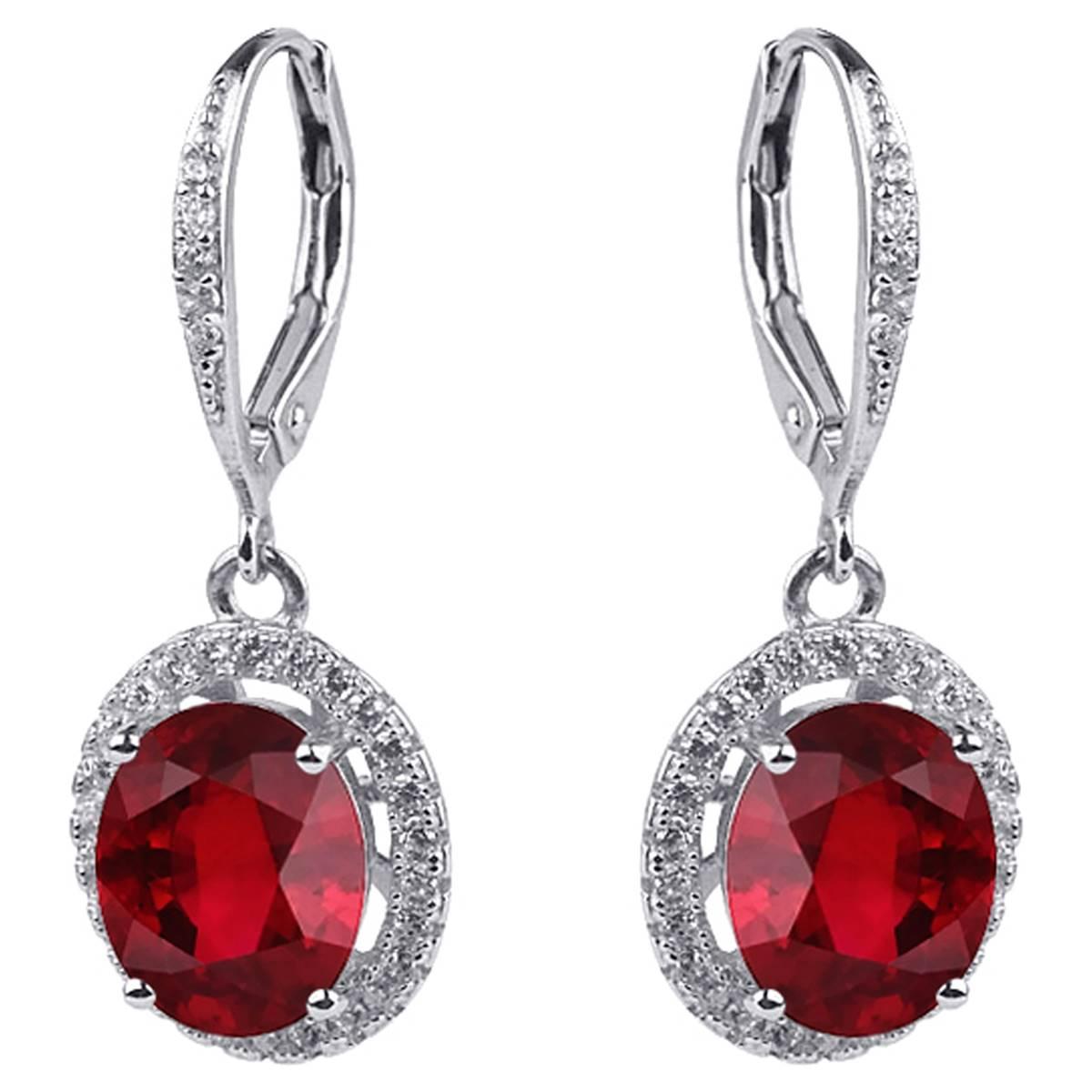 Lab Created Ruby & CZ Halo Dangle Earrings