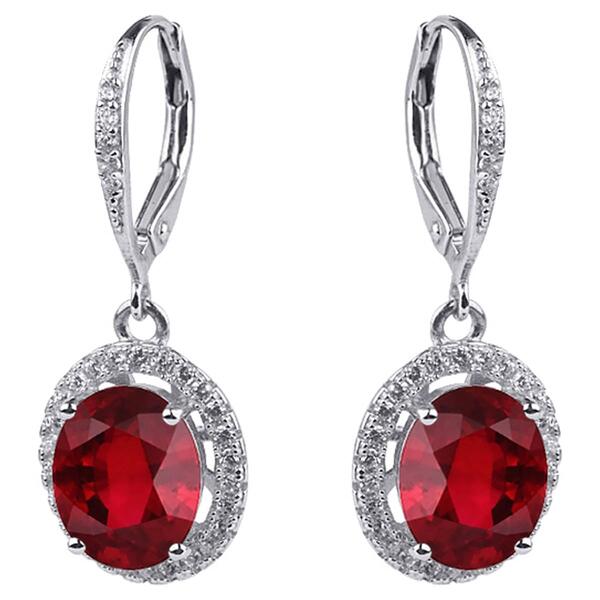 Lab Created Ruby & Cubic Zirconia Halo Dangle Earrings - image 