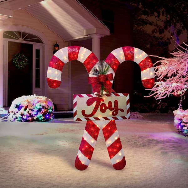 Puleo International 52in. Lighted Outdoor Fabric Mesh Candy Cane