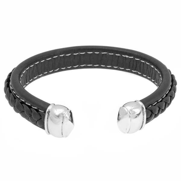 Mens Lynx Stainless Steel & Leather Bracelet