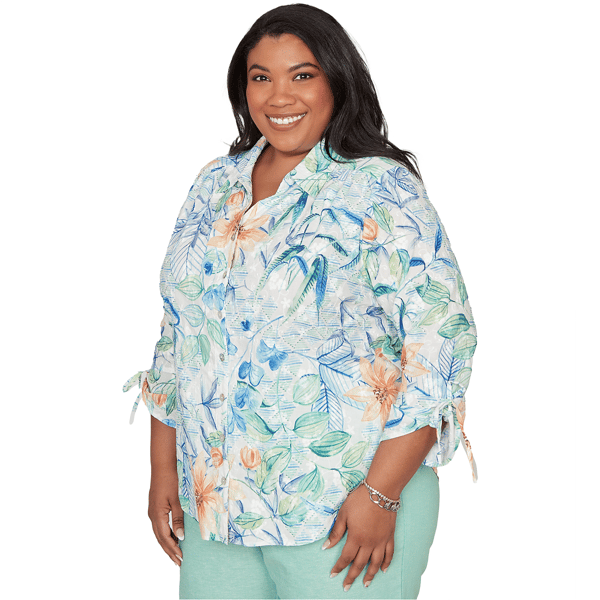 Plus Size Alfred Dunner Caribbean Blues Tropical Floral Blouse