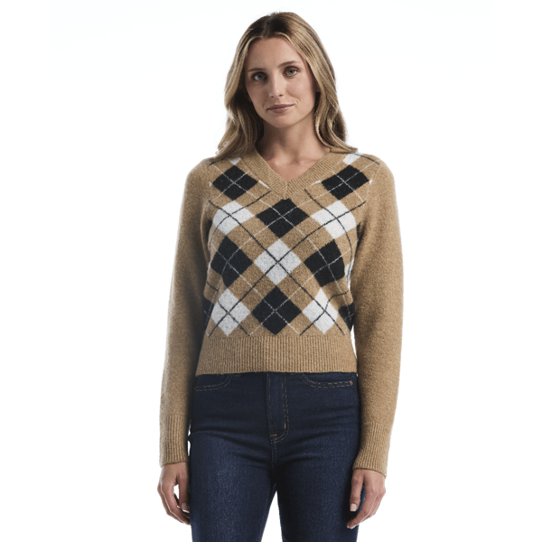 Womens Rafaella(R) Long Sleeve V-Neck Argyle Sweater - image 