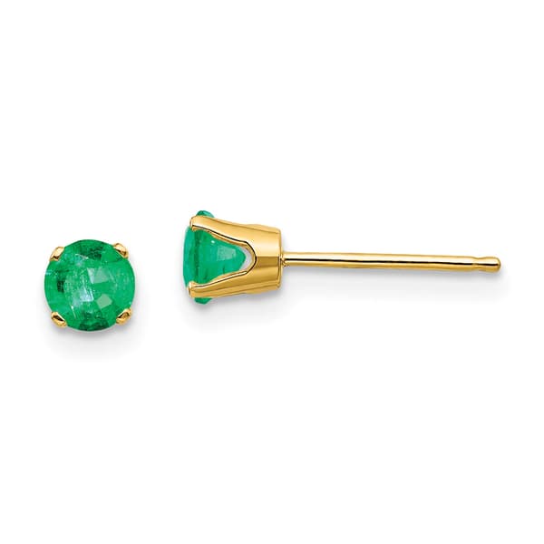 Gemstone Classics&#40;tm&#41; Yellow Gold 4mm. Emerald Stud Earrings - image 