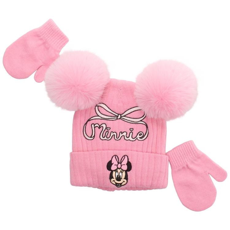 Toddler Girl Disney Minnie Mouse Pom Pom Acrylic Knit Beanie Set