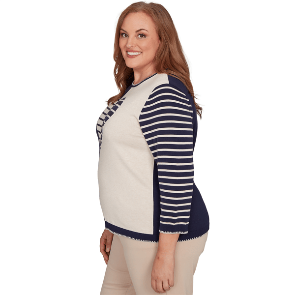 Plus Size Alfred Dunner Saratoga Springs Striped Heart Sweater