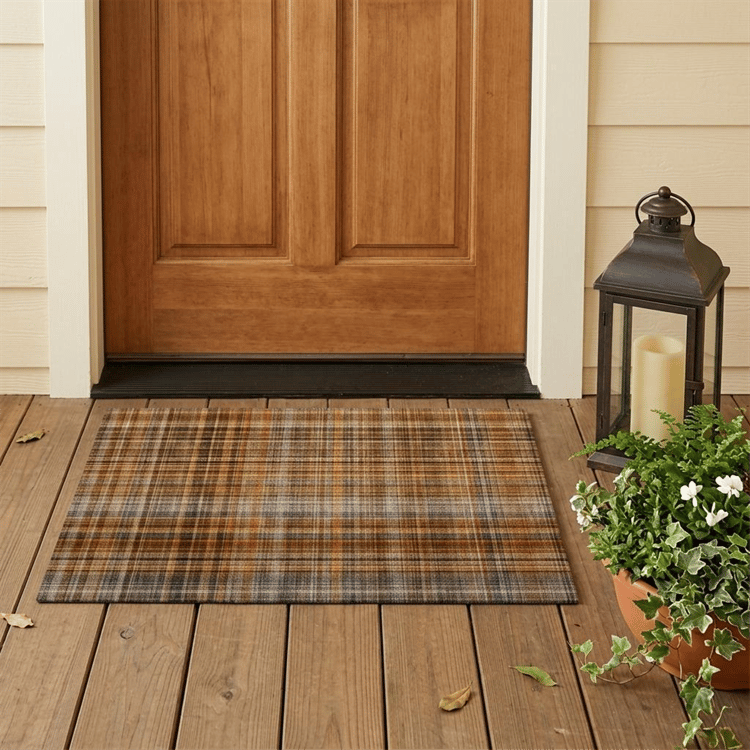 HomeRoots Orange Brown & Grey Plaid Non Skid Accent Rug