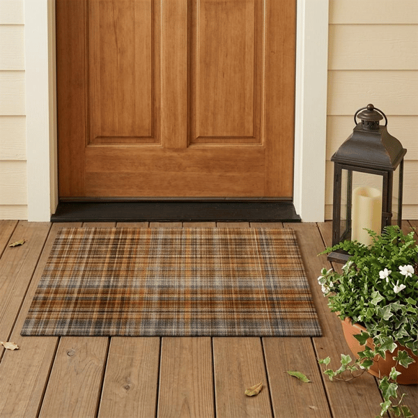 HomeRoots Orange Brown & Grey Plaid Non Skid Accent Rug