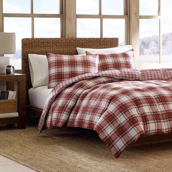 Eddie Bauer Edgewood Plaid Red 150 Thread Count Duvet Set - image 
