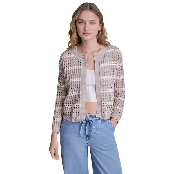 Womens DKNY Jeans3/4 Sleeve Stripe Open Stitch Drop Shoulder Card