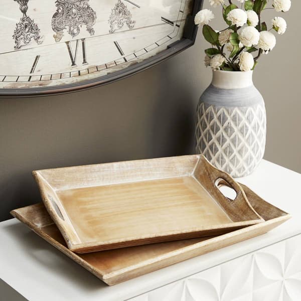 9th &amp; Pike(R) Whitewashed Mango Wood Serving Trays - Set of 2 - image 