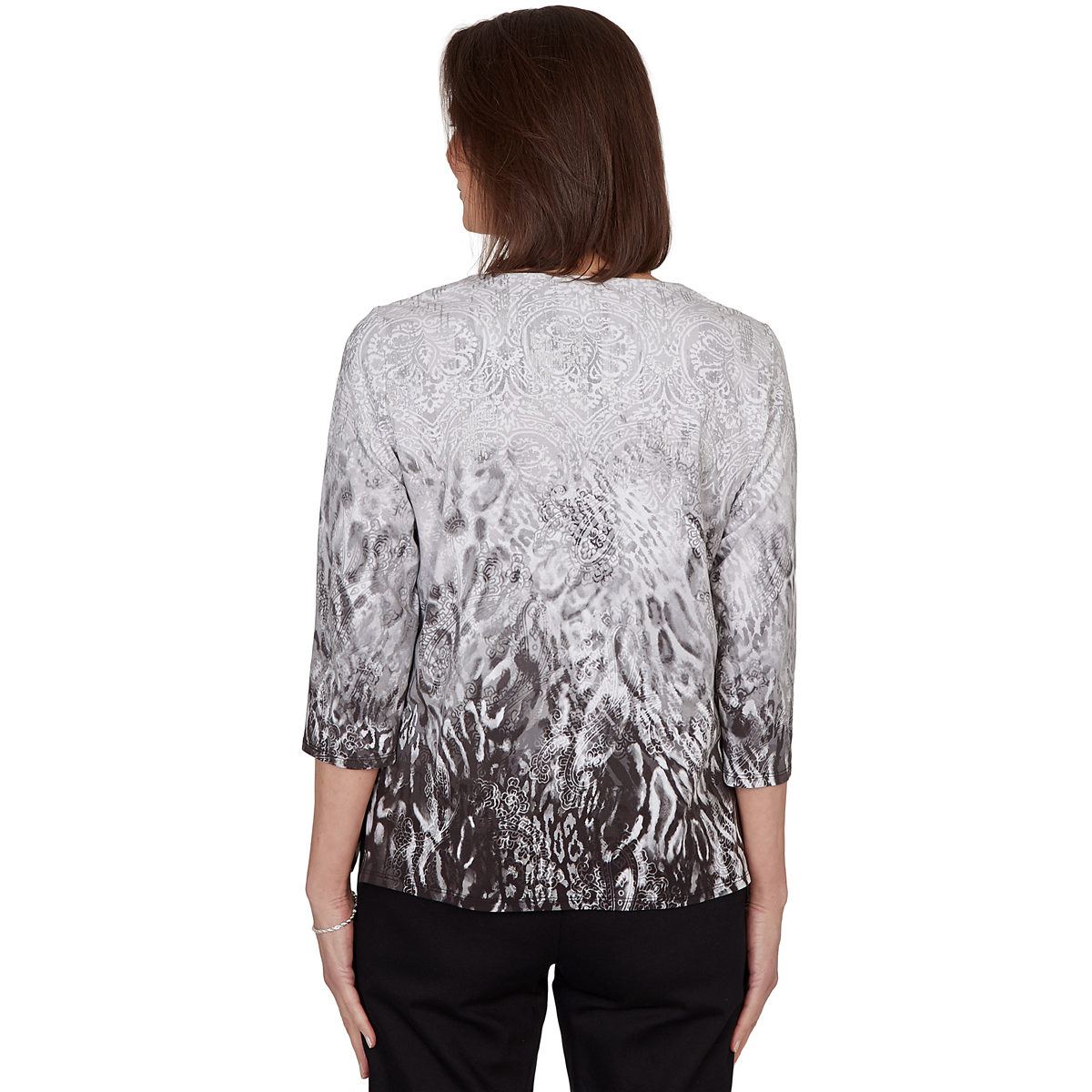 Petite Alfred Dunner Classics 3/4 Sleeve Ombre Abstract Blouse