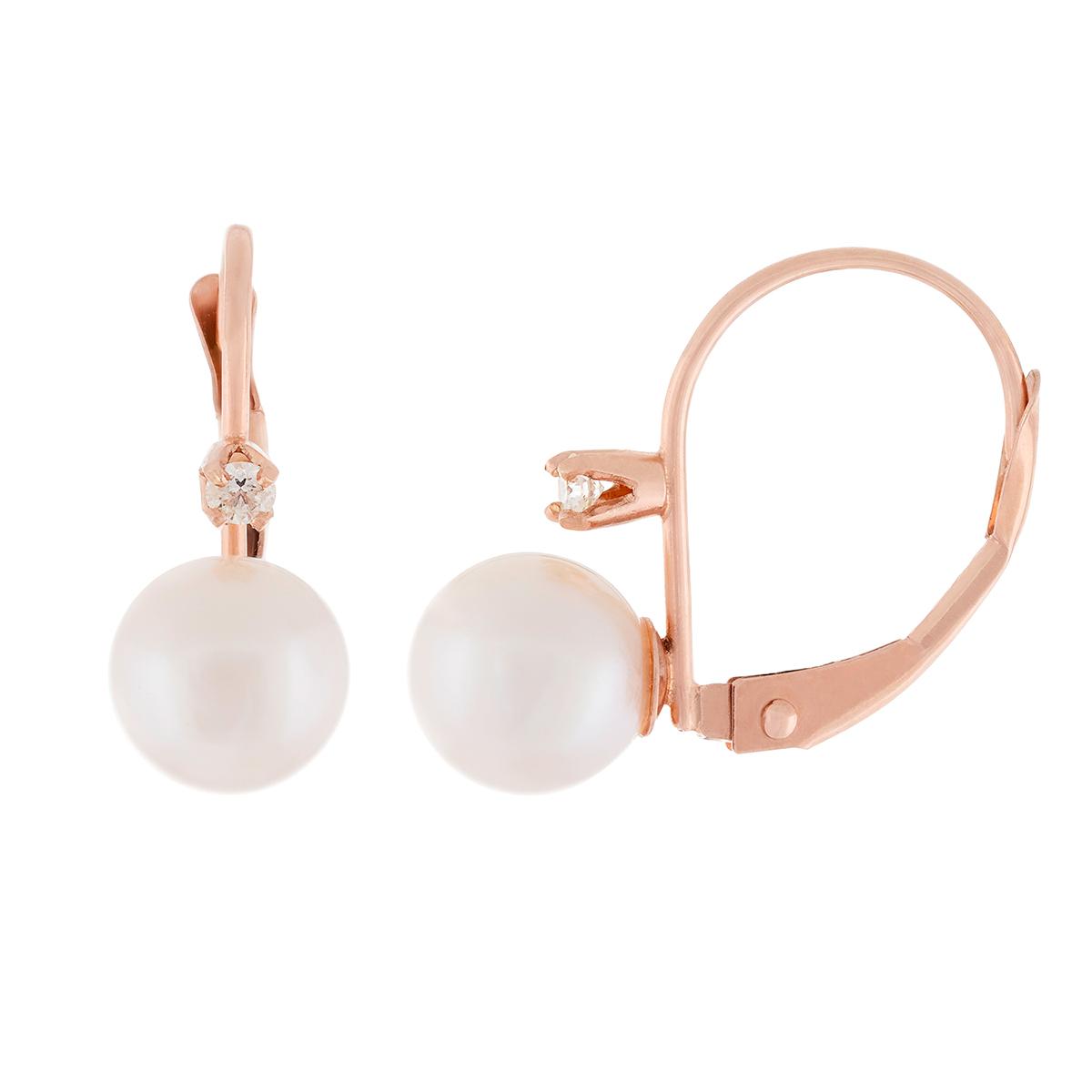 Splendid Pearls 14kt. Rose Gold Pearl Earrings w/ Diamond...