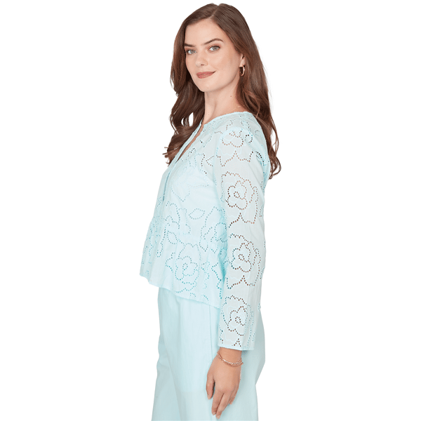 Petite Ruby Rd. Renaissance Romance Floral Eyelet Cardigan