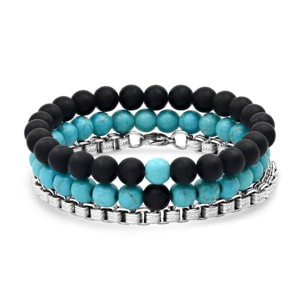 Mens Steeltime 3pc. Lava Turquoise & Stainless Steel Bracelet Set - image 