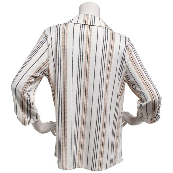Womens Cure 3/4 Sleeve Ribbed Button Front Stripe Blouse