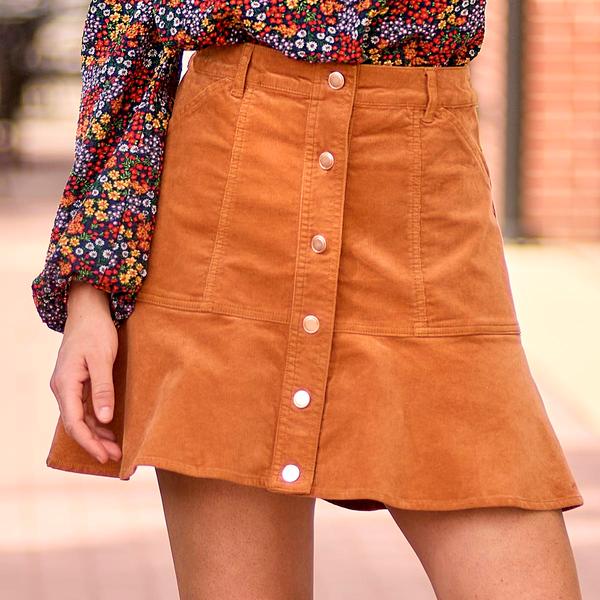 Womens Draper James Solid Stretch Corduroy Button Front Skirt - image 