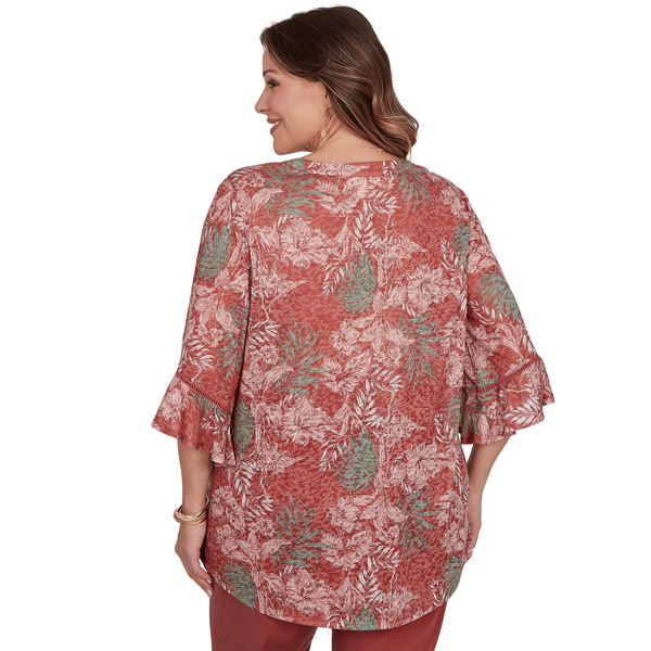 Plus Size Ruby Rd. Sedona Escape Tropical Burnout Henley Blouse