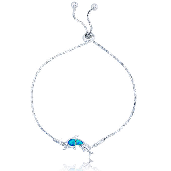 Gemstone Classics&#40;tm&#41; Silver Created Opal Dolphin Bracelet - image 
