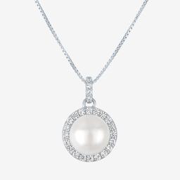 Gemstone Classics(tm) Lab Grown White Sapphire & Pearl Halo Pendant