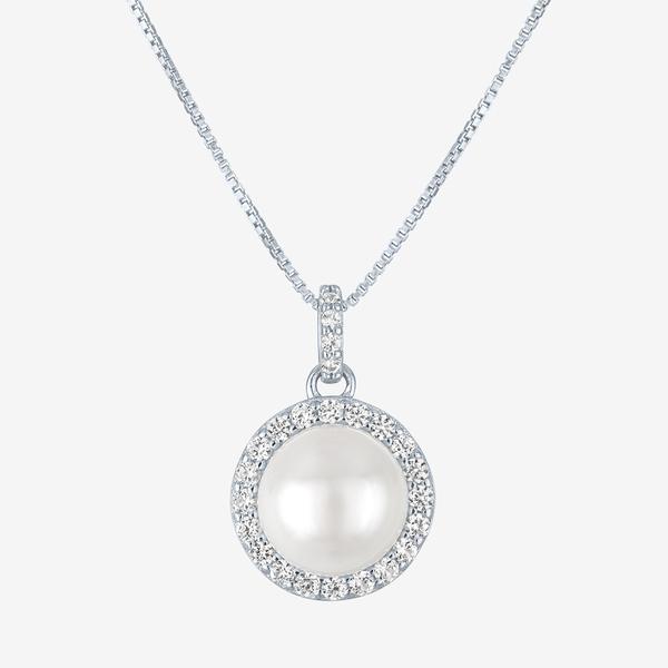 Gemstone Classics(tm) Lab Grown White Sapphire & Pearl Halo Pendant