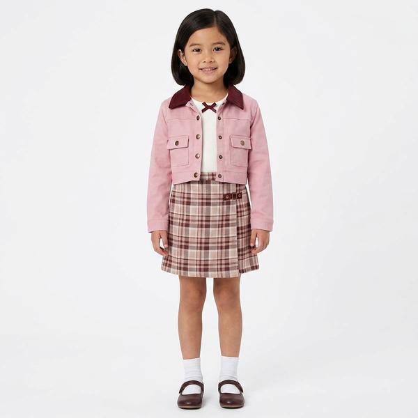 Girls (4-6x) Little Lass(R) 2pc. Twill Jacket w/ Plaid Skirt Dress - image 