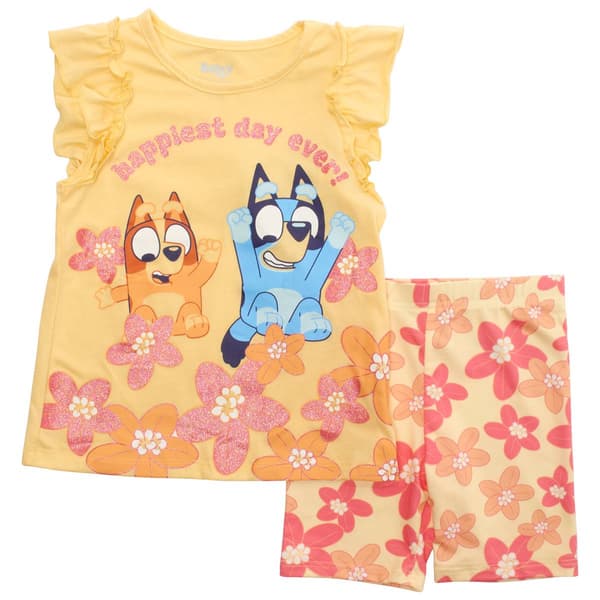 Girls (4-6x) Bluey and Bingo Tee & Flower Bike Short Set